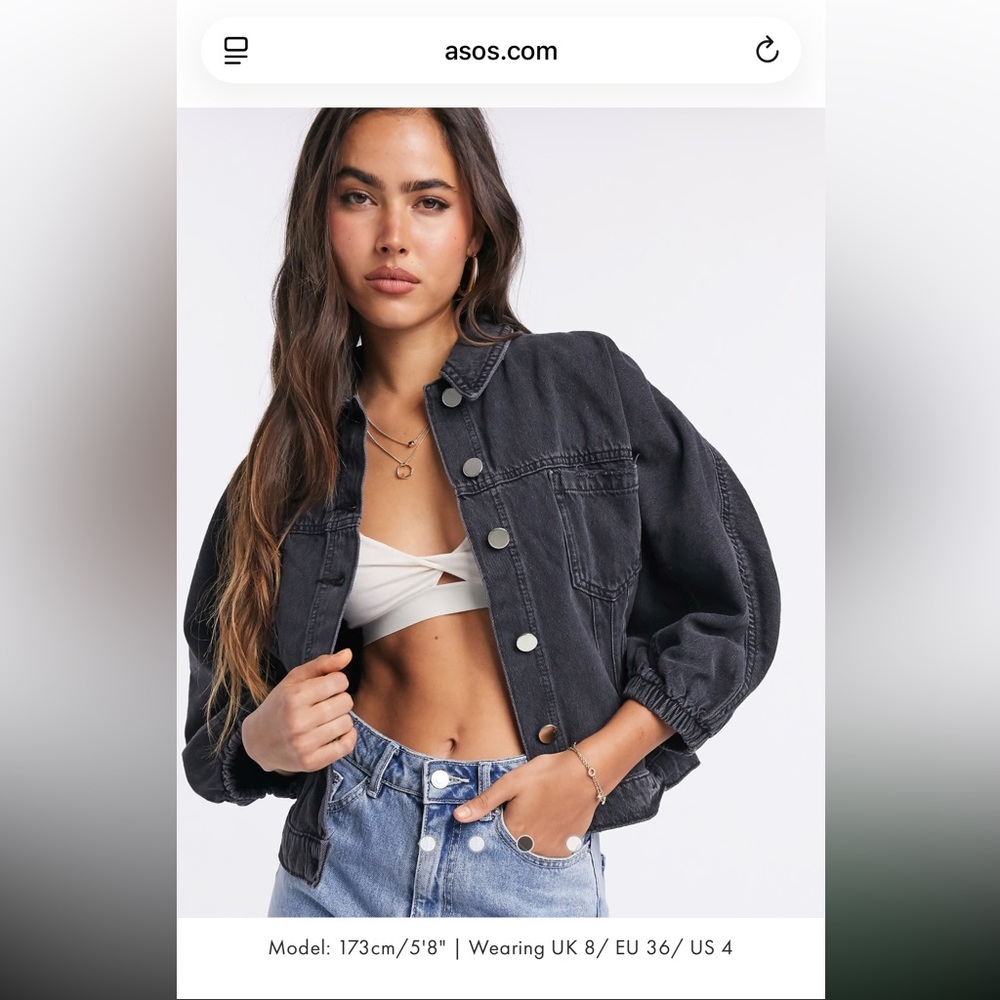 ASOS Cropped Black Denim Jacket size 8
